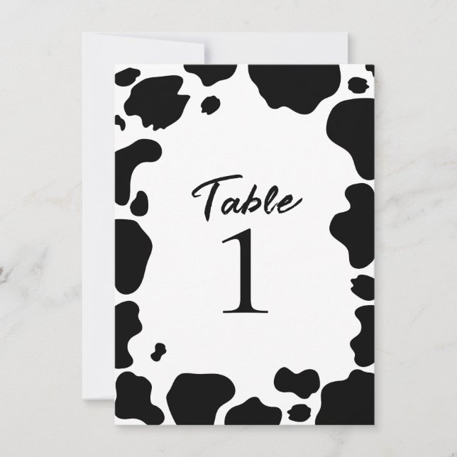Moo Cow Spots Print Black White Table Number (Front)