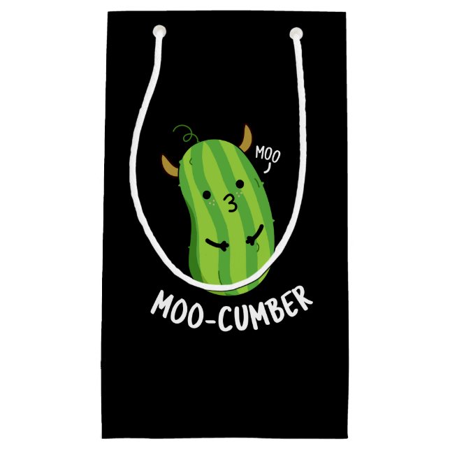 Moo-cumber Funny Veggie Cucumber Pun Dark BG Small Gift Bag (Front)