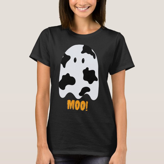 Moo! Cute Fun Cow Print Ghost Halloween Tee  (Front)