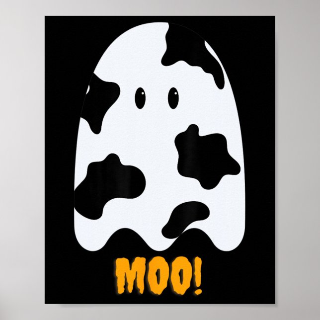 Moo! Cute Fun Cow Print Ghost Halloween Tee  (Front)