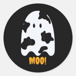 Moo! Cute Fun Cow Print Ghost Halloween Tee Classic Round Sticker