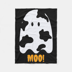 Moo! Cute Fun Cow Print Ghost Halloween Tee Fleece Blanket