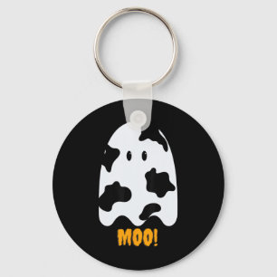 Moo! Cute Fun Cow Print Ghost Halloween Tee  Key Ring