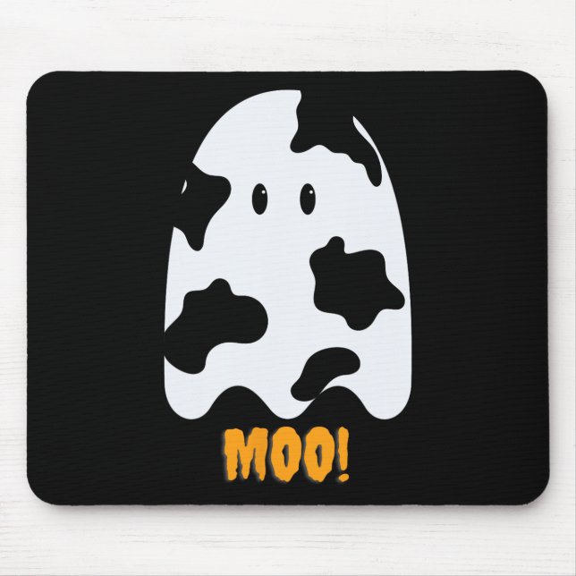 Moo! Cute Fun Cow Print Ghost Halloween Tee  Mouse Pad (Front)