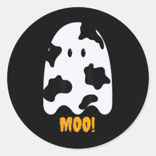 Moo! Cute Funny Cow Print Ghost Halloween Tee Classic Round Sticker