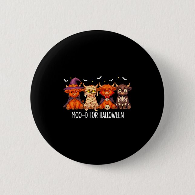 Moo-d For Halloween Boo Ghost Highland Cow Hallowe 6 Cm Round Badge (Front)