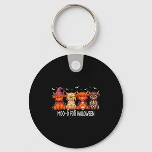 Moo-d For Halloween Boo Ghost Highland Cow Hallowe Key Ring
