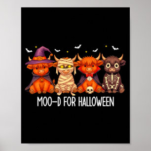 Moo-d For Halloween Boo Ghost Highland Cow Hallowe Poster
