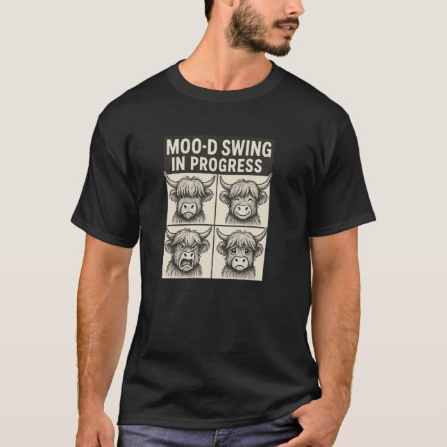 Moo d Swing in Progress Funny Cow Pun T-Shirt (Front)
