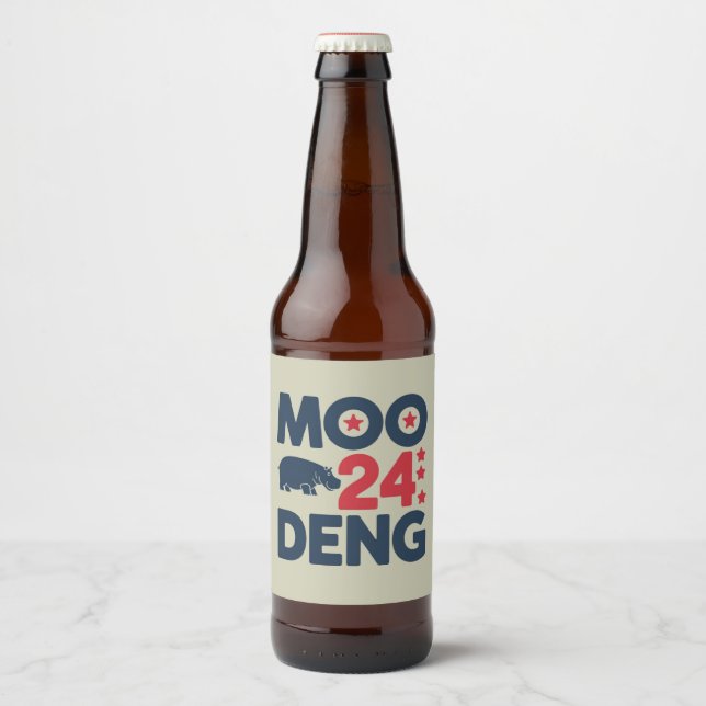 Moo Deng 2024 Moo Deng Moo Deng Cute Baby Hippo Beer Bottle Label (Front)