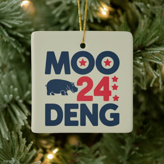 Moo Deng 2024 Moo Deng Moo Deng Cute Baby Hippo Ceramic Ornament (Tree)