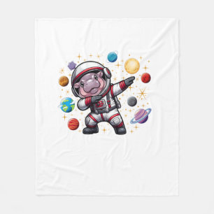 Moo Deng Astronaut Dabbing In Space Cosmic Galaxy Fleece Blanket