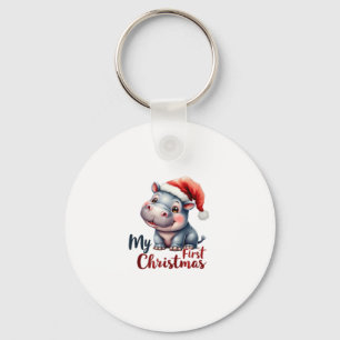 Moo Deng Baby Hippo My First Christmas Cute Santa Key Ring