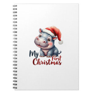 Moo Deng Baby Hippo My First Christmas Cute Santa  Notebook