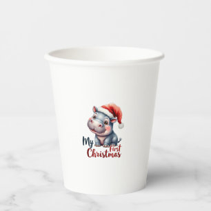 Moo Deng Baby Hippo My First Christmas Cute Santa Paper Cups