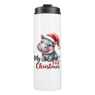 Moo Deng Baby Hippo My First Christmas Cute Santa Thermal Tumbler