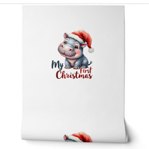 Moo Deng Baby Hippo My First Christmas Cute Santa Wallpaper