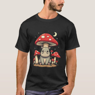 Moo Deng Baby Hippo with Mushroom cottagecore T-Shirt