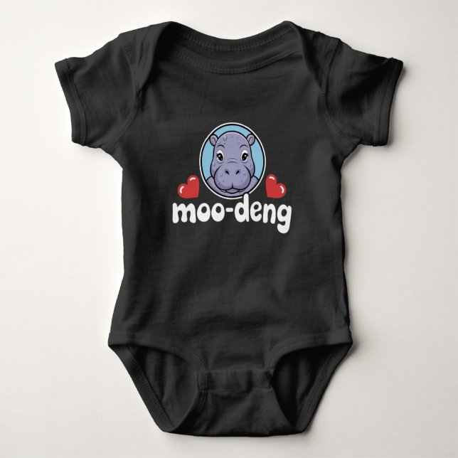 Moo Deng Bouncy Pig in Thai Picture Baby Hippo Bodysuit (Front)