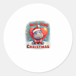 Moo-Deng Christmas Hippo Cute Holiday Cartoon Snow Classic Round Sticker