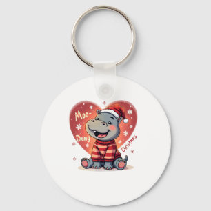 Moo-Deng Christmas Hippo Cute Holiday Cartoon Snow Key Ring