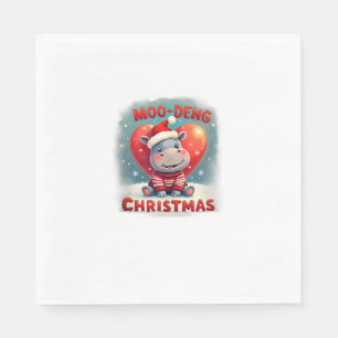 Moo-Deng Christmas Hippo Cute Holiday Cartoon Snow Napkin