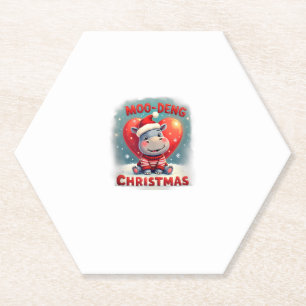 Moo-Deng Christmas Hippo Cute Holiday Cartoon Snow Paper Coaster