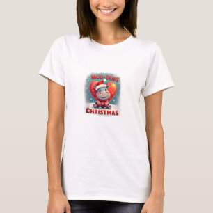 Moo-Deng Christmas Hippo Cute Holiday Cartoon Snow T-Shirt