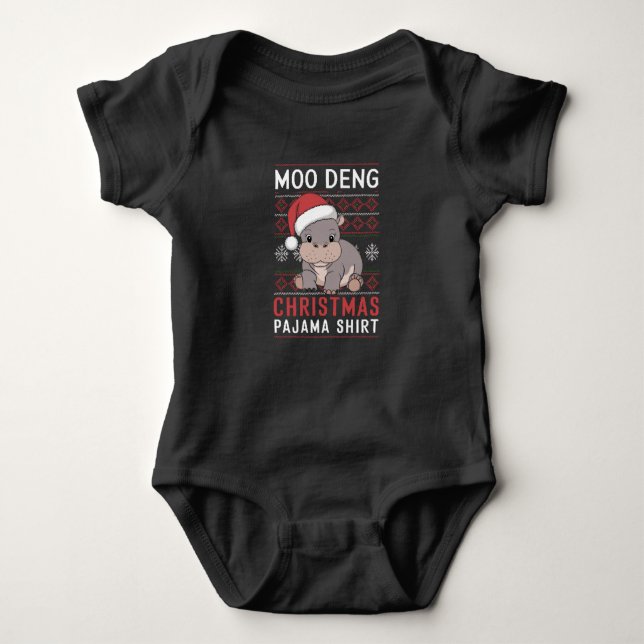 Moo Deng Christmas Pajama Matching Family  Baby Bodysuit (Front)