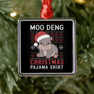 Moo Deng Christmas Pajama Matching Family  Metal Ornament