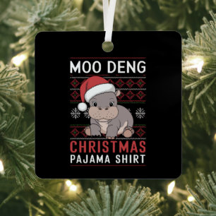 Moo Deng Christmas Pajama Matching Family  Metal Tree Decoration