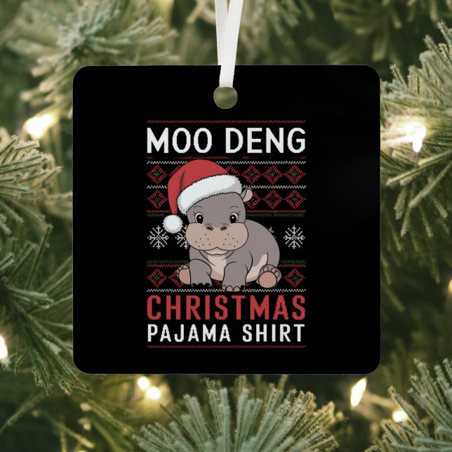 Moo Deng Christmas Pajama Matching Family  Metal Tree Decoration (Insitu)