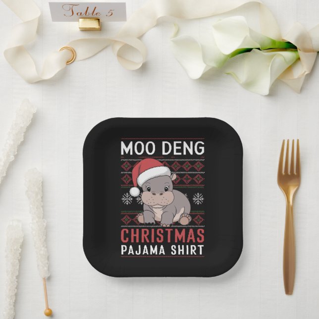 Moo Deng Christmas Pajama Matching Family  Paper Plate (Wedding)