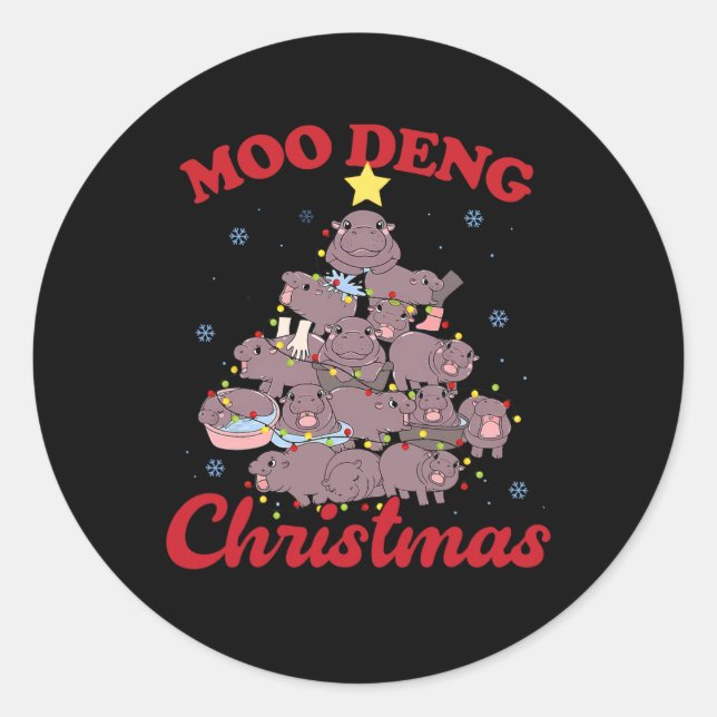 Moo Deng Christmas Tree Ba  Classic Round Sticker (Front)
