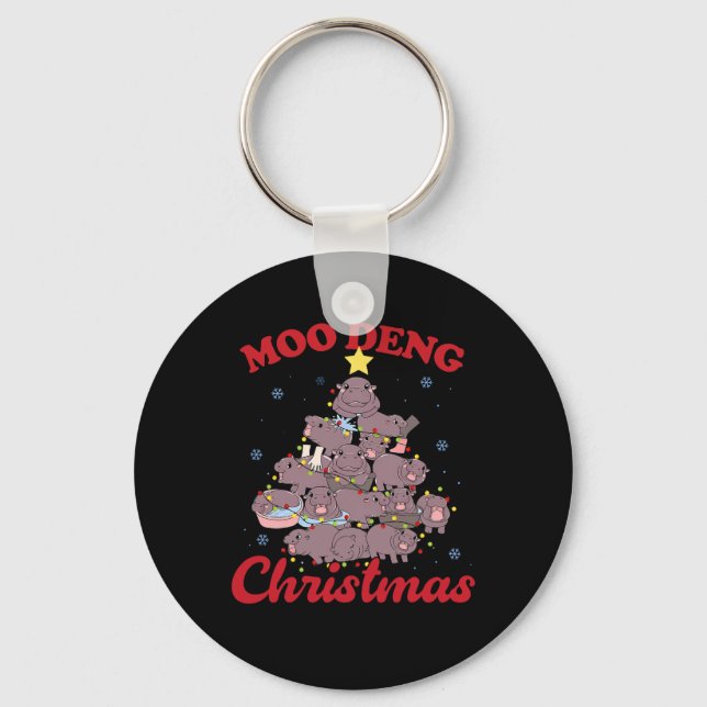 Moo Deng Christmas Tree Ba  Key Ring (Front)