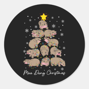 Moo Deng Christmas Tree Funny Cute Ba Classic Round Sticker