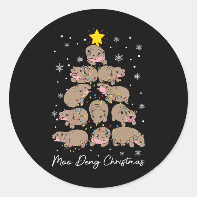 Moo Deng Christmas Tree Funny Cute Ba  Classic Round Sticker (Front)