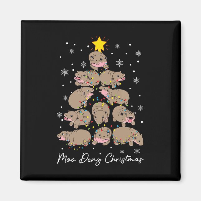 Moo Deng Christmas Tree Funny Cute Ba  Magnet (Front)