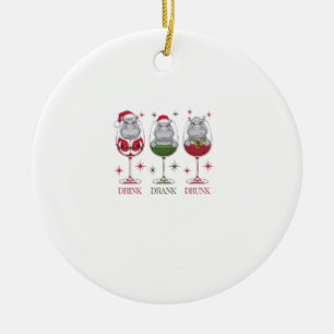 Moo-deng Drink Drank Drunk Glasses Christmas Baby Ceramic Ornament