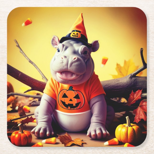 Moo deng funny baby hippo Paper Coaster (Front)