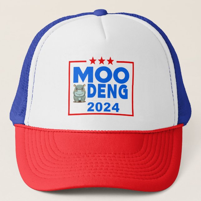 Moo Deng Funny Election 2024 Cute Hippo Trucker Hat (Front)