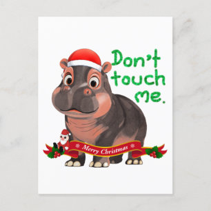 Moo Deng Hippo Christmas Postcard