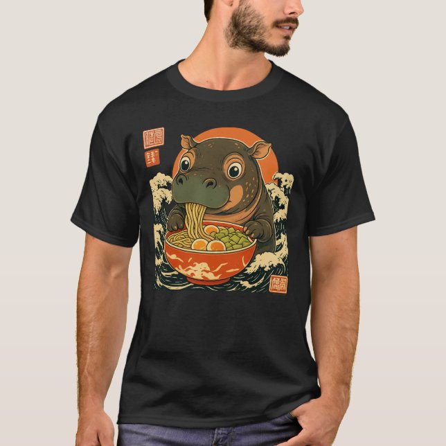 Moo Deng hippo eat ramen for japanese style  T-Shirt (Front)