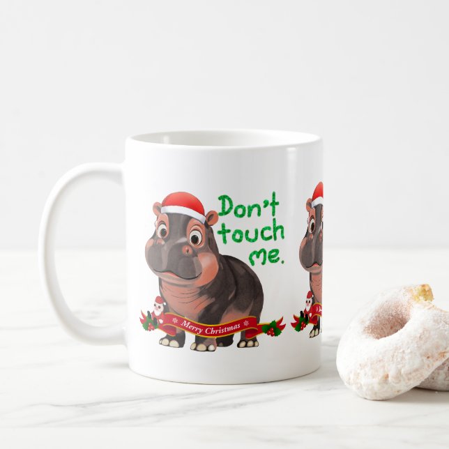 Moo Deng Hippo for Merry Christmas  Coffee Mug (With Donut)