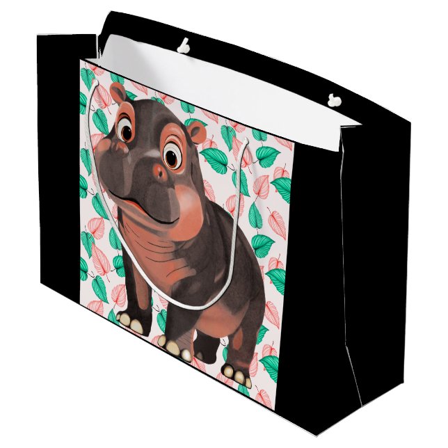 Moo Deng Hippo Large Gift Bag (Back Angled)