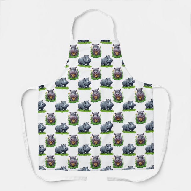 Moo Deng Hippopotamus Animal Pattern Design  Apron (Front)