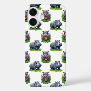 Moo Deng Hippopotamus Animal Pattern Design iPhone 16 Case