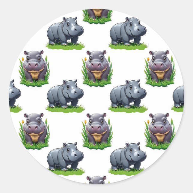 Moo Deng Hippopotamus Animal Pattern Design  Classic Round Sticker (Front)