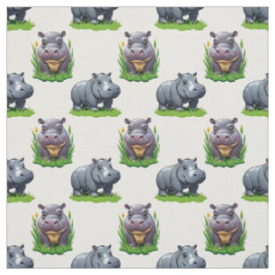 Moo Deng Hippopotamus Animal Pattern Design Fabric