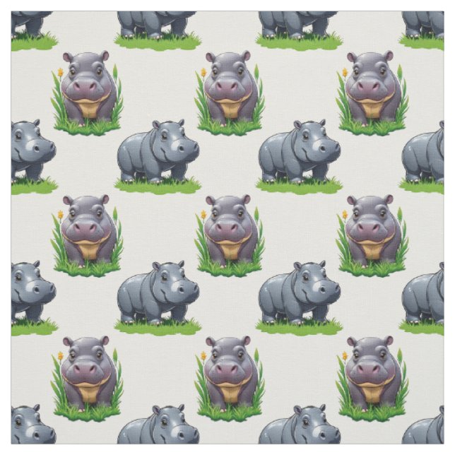 Moo Deng Hippopotamus Animal Pattern Design  Fabric (Swatch)